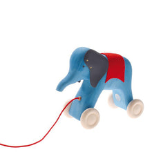 Grimm's Pull Along Toy - Elephant Blue