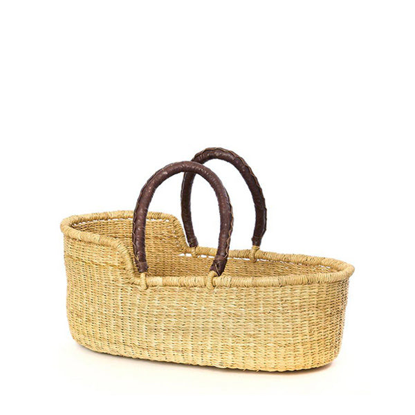 Mini Moses Doll’s Basket – Natural with Brown Handles