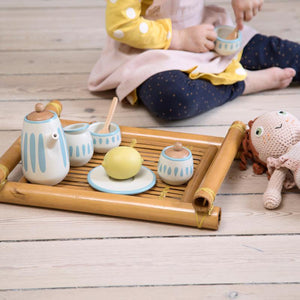 Sebra Wooden Tea Set - Classic White/Dusty Teal