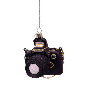 Vondels Glass Shaped Christmas Ornament - Black Camera