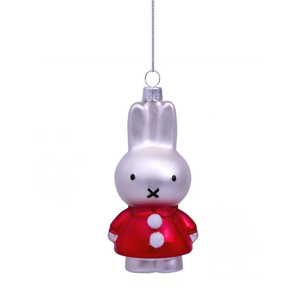 Vondels Glass Shaped Christmas Ornament - Miffy with Red Christmas Dress