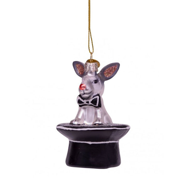 Vondels Glass Shaped Christmas Ornament - White/Black Rabbit and Hat