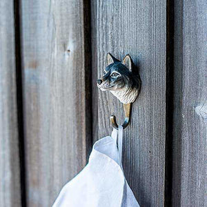 Wildlife Garden Hand Carved Animal Hook - Grey Wolf